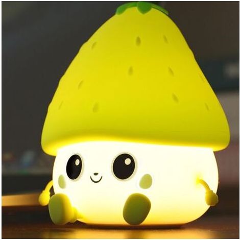 Lampe de Chevet Fraise Silicone Mignonne Rechargeable pour Bébés et Filles (Vert) (1/5)