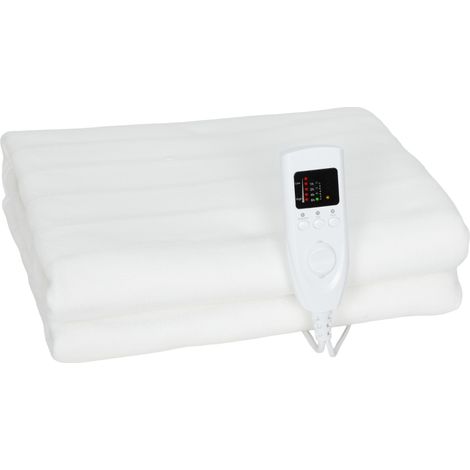 Couverture chauffante, couverture électrique à double commande, 5 niveaux de chauffe, minuterie 10 heures, 160×140 cm, blanche (1/5)