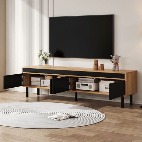 Mobile TV nero con 4 ante e 5 gambe, mobile per soggiorno e camera da letto, 170 x 38 x 47 cm, colore nero e naturale (1/5)