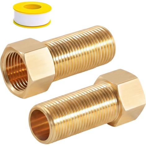 Lot de 2 rallonges de raccord de tuyau en laiton G1/2" x 70 mm IG/AG (1/5)