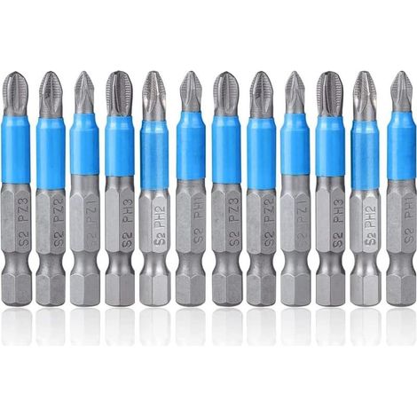 12Pcs Embouts de Tournevis à Tête Cruciforme Magnétique Embout Visseuse Phillips Antidérapante 50mm Hex Tige Embout Vissage Magnétique PH1 PH2 PH3 PZ1 PZ2 PZ3 pour Tournevis Électriques à Main (1/5)
