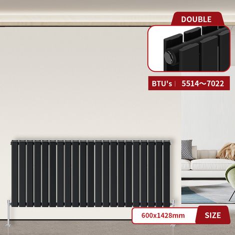 Flat Panel Radiator Black Horizontal 600 x 1428mm Double Column