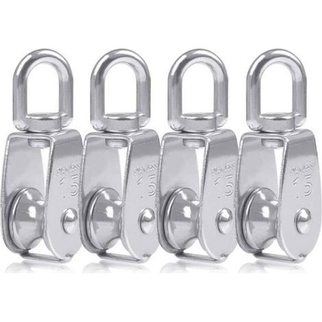 Poulie Simple - Acier Inoxydable 304 - Diamètre 15 mm - Rotation 360° - Pour Câble et Corde - 4 Pièces