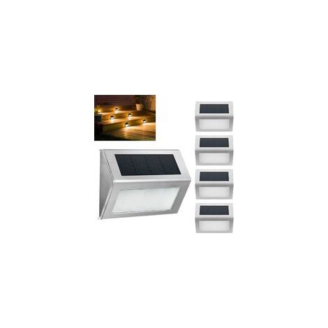 Juego de 4 apliques solares de pared con 3 LED, para iluminación de vallas, escaleras exteriores, balcones o jardines, en acero inoxidable - Crezuo
