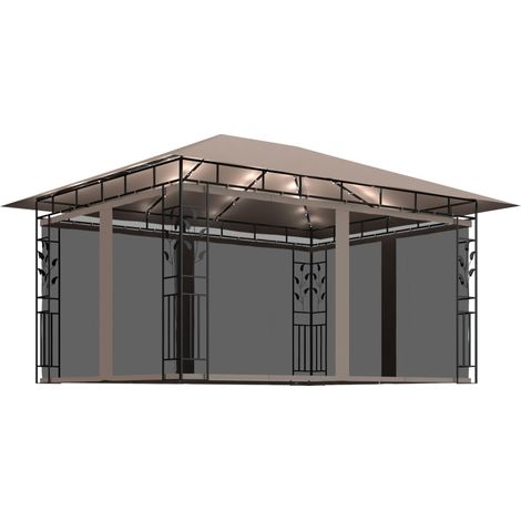 Tonnelle avec moustiquaire et lumières LED 4x3x2,73 m Taupe (1/5)