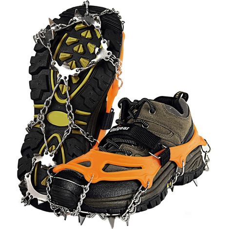 Steigeisen für Wanderschuhe, EIS, Schnee, Griffe, Schneespikes, Eisstollen, Traktion mit Anti-Rutsch, 18 Schuhspikes für Walking, Joggen, Klettern und Wandern,Orange,Größe L (1/5)