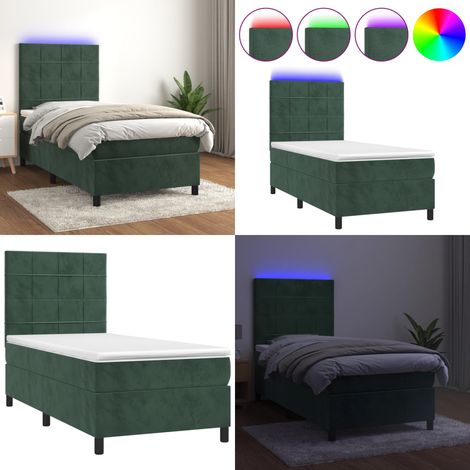 Sommier à lattes de lit et matelas et LED Vert foncé 80x200 cm - Lit Plateforme - Lit Velours - Lit Avec Led - Tête De Lit Ajustable - Matelas À Ressorts Ensachés - Home & Living (1/5)