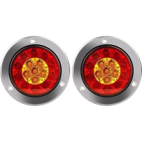 Rond LED Feu de Freinage Feu, 4x4"Rouge Ambre LED Feux Arrière Indicateur Lampe (1/5)