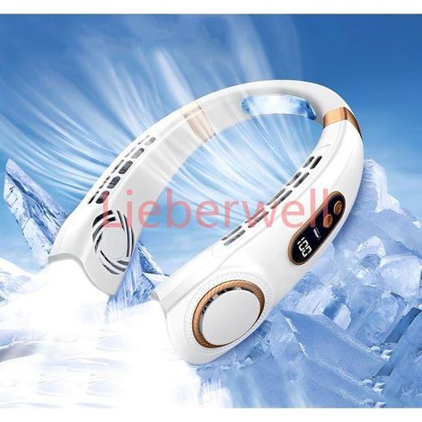 Ventilateur de Cou Portable,Ventilateur USB Silencieux Sans Pale,Petit Ventilateur Cou Batterie 4000mAh,5Vitesses,pour (1/5)