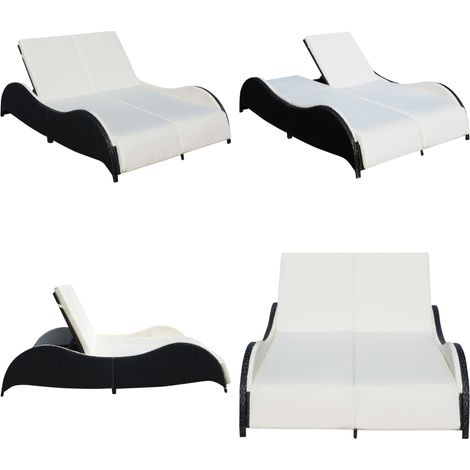 Doppel-Sonnenliege mit Auflage Poly Rattan Schwarz - Gartenmöbel - Sonnenliege - Rattan Möbel - Outdoor Möbel - Pool Lounge Chair - Home & Living (1/5)