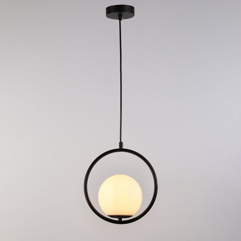 Barcelona Led – Suspension globe en verre KATE – E27 – Aluminium noir – Abat-jour sphérique – Hauteur réglable 90 cm – Puissance 40W – IP20 intérieur