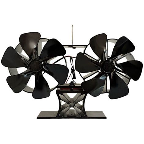 Ventilateur de Poêle à 6 Pales, Double Tête, alimenté par la Chaleur, Silencieux, 36 DB,11 X 23 X 14 Cm, pour Poêle à Bois et Gaz (1/2)