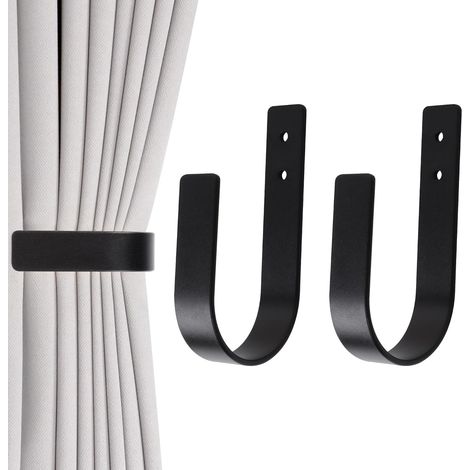 Lot de 2 embrasses de Rideaux Modernes en Aluminium Massif en Forme de U pour Rideaux Attache Rideau Crochet Rideau (Noir)