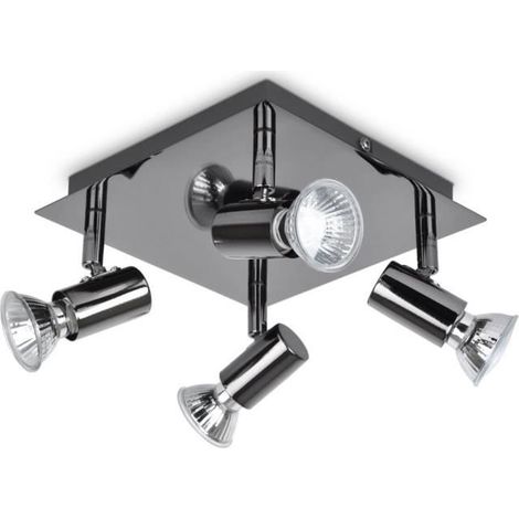 Moderne Plafonnier ou Applique CARRE 4 Spot GU10. Orientable et fini en Chrome Foncé (1/4)