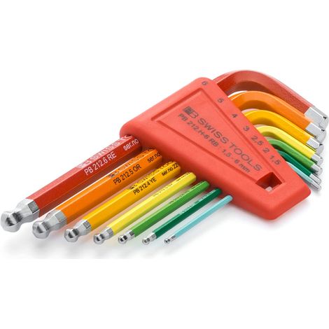 Set di chiavi a bussola esagonali angolate in astuccio di plastica, 7 pezzi, 1,5-8 mm, estremità sferica, Rainbow, PB Swiss Tools (1/4)