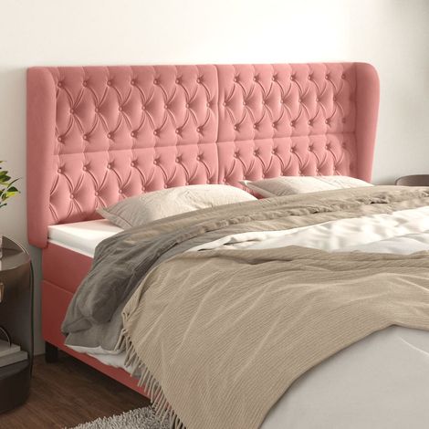 Tête de lit avec oreilles Style Classique Armoire de lit - Rose 203x23x118/128 cm Velours BV277742 - BonneVie (1/5)