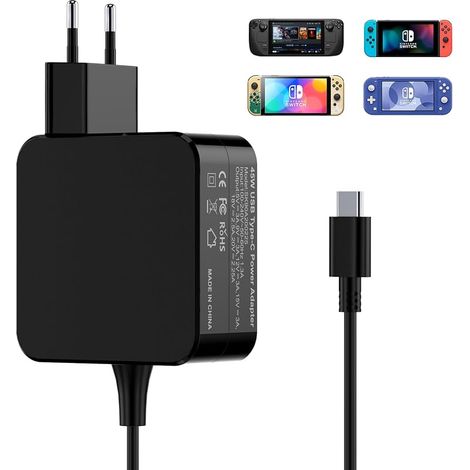 Chargeur 45W USB C Alimentation Compatible avec Steam Deck/Nintendo Switch OLED/Switch Lite, Adaptateur Rapide Charger pour Téléphone Ordinateur Portable 20V/2,25 A 15V/3A Type C Câble (1/5)
