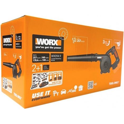 Worx WX094.9 Akku Werkstattgebläse 20 V Solo - ohne Akku, ohne Ladegerät