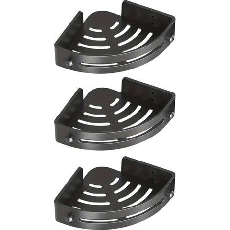 Étagère triangulaire de salle de bain à trois niveaux, modèle de base, porte-serviettes de rangement sans trou, noir (1/5)