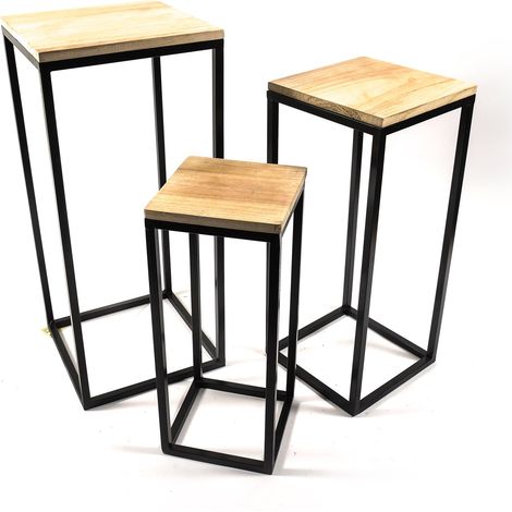 Set 3 Tavolini in metallo e Legno per arredamento interno ed esterno -Rettangolare Basso (1/3)