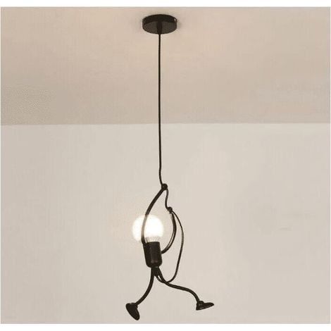 Moderne Suspension Créatif fer Gens Dessin animé Conception Lampe suspendue pour Des Enfants Chambre Chevet Salon Grenier noir--TRIMEC (1/4)
