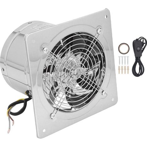 Ventilateur extracteur en métal de 6 pouces avec interrupteur et clapet anti-retour, 500 m³/h, montage mural, pour garage, cuisine, salle de bain, poulailler, couleur argent, prise américaine. (1/5)