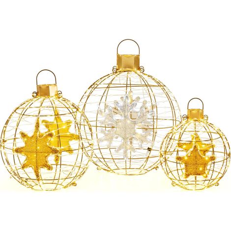 COSTWAY 3 Luci a Sfera a LED di Natale, Luce a Sfera Sospese per Esterni con 732 Luci Calde, Decorazione Natalizia per Casa, Giardino, Feste, Natale, Balcone (1/5)