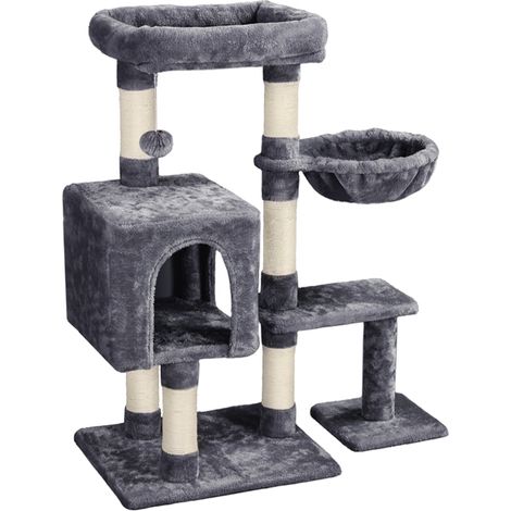 Homevive Árbol Rascador para Gatos 80x39.5x96 cm Torre para Gatos Juguete de Gatos de Sisal Natural con Nidos y Hamaca Gris Oscuro (1/5)