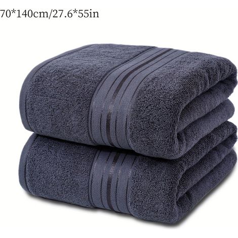 Serviette de bain épaisse en coton, lot de 2, gris foncé, 68 x 140 cm (1/5)