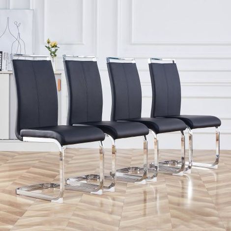 Juego de 4 sillas de comedor, respaldo alto, impermeable, color negro (1/5)