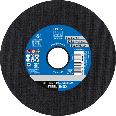 PFERD TOOLS Trennscheibe EHT 125x1,0x22,23 mm gerade Leistungslinie SG STEELOX für Stahl/Edelstahl (5) 5 Stk