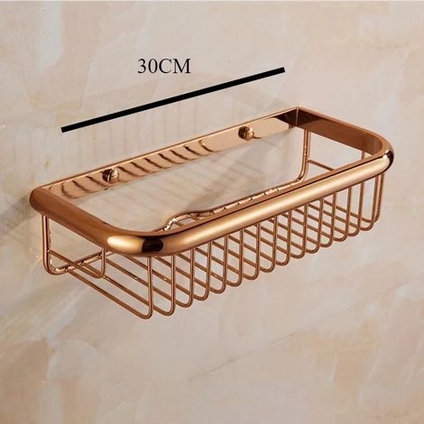 (Or rose 30 cm) Panier de rangement mural à un niveau en cuivre or rose pour savon/éponge / accessoire de salle de bain (1/5)