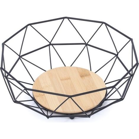 MSV Corbeille à  fruits Design industriel Bois & Acier ELIE Noir mat