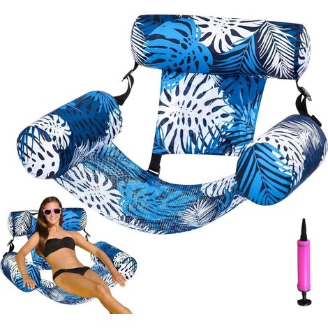 Bouée de piscine pour adultes, matelas de piscine gonflable, hamac d'eau gonflable 4 en 1, chaise de bouée gonflable avec pompe à air, chaise flottante avec dossier confortable pour adultes (1/5)
