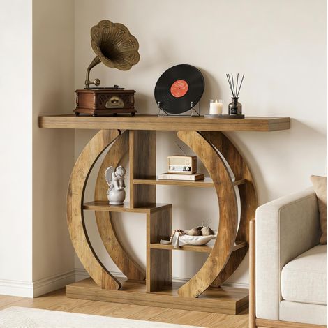 Tavolo consolle 108 x 30 x 82 cm con 4 ripiani, legno marrone stile country DESVIAE (1/5)