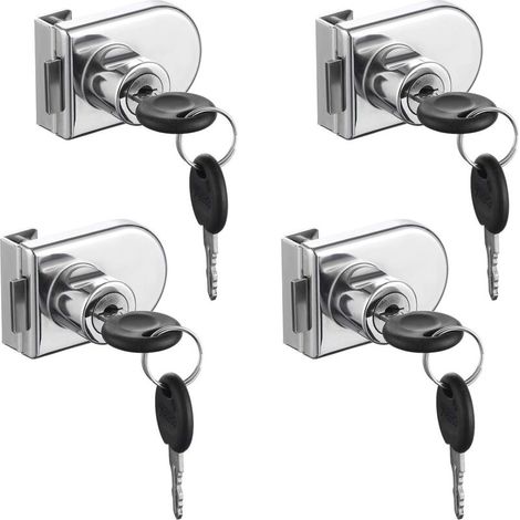 Pack de 4 verrous de sécurité pour vitrine en verre – Alliage de zinc – Épaisseur verre 0,2 à 0,3 pouce – Installation sans perçage