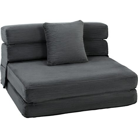 Fauteuil de sol pliable 2-en-1 en velours côtelé avec coussin lombaire, gris foncé (1/5)