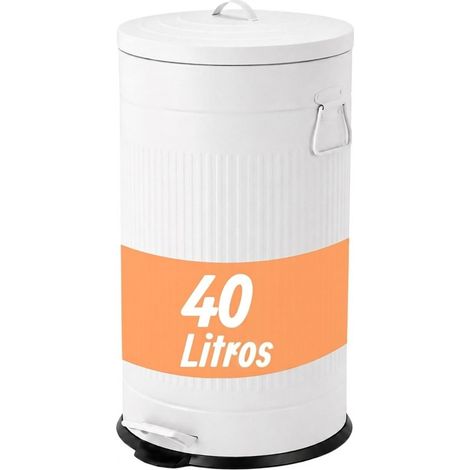 Relaxdays Cubo de Basura Retro 40 L, con Pedal, Cocina, Metal, Cubo Interior Extraíble, Cierre Suave, Blanco (1/5)