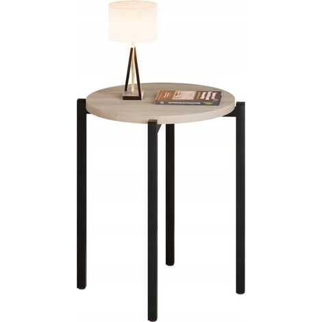 Comodino rotondo in metallo nero, 35x35x46 cm. (1/5)