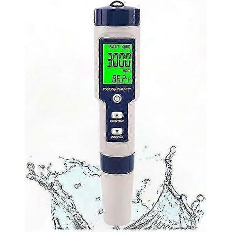 Digitales Salzgehaltmessgerät für Salzwasserpools, wasserdichtes 5-in-1-Hochpräzisionsgerät, Multifunktions-Salzmessgerät, ideal für die Poolpflege, Digitalanzeige, wasserbeständig, zuverlässiges Kont (1/5)