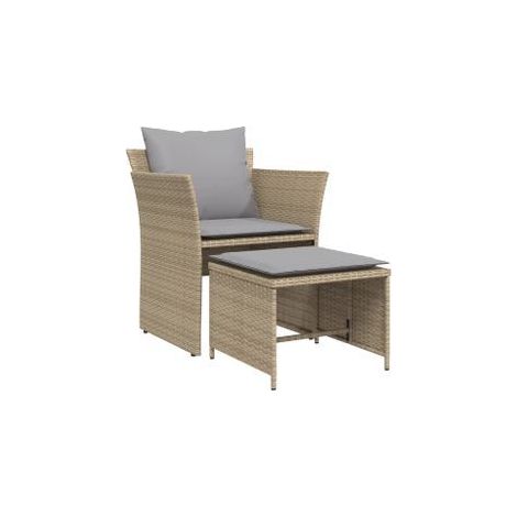Chaise de jardin avec tabouret beige résine tressée (1/5)