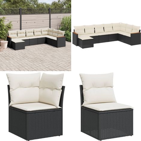8-tlg. Garten-Sofagarnitur mit Kissen Schwarz Poly Rattan - Gartenmöbel - Esszimmergarnituren - Outdoor-Lounge - Rattanmöbel - Balkonmöbel - Home & Living (1/5)