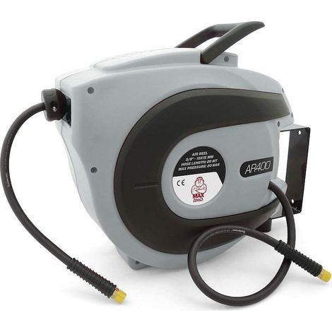 MAXTOOLS, AR400, Avvolgitubo Professionale, con Tubo Flessibile 3/8" in Polimero Ibrido 20mt, per il Passaggio di Aria e Acqua da -5C° a +60C° fino a 20bar, Grigio