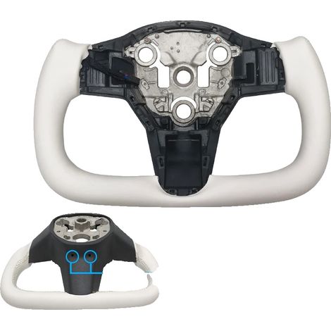 Volant de voiture, cuir Nappa, poignée de yoke chauffante, Nouveau Modèle Y Blanc (1/2)