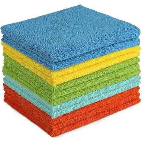 Lot de 12 chiffons de nettoyage en microfibre, torchons lavettes ménage doux et absorbants non pelucheux 30x30 cm pour maison cuisine voiture vitres et fenêtres (1/4)