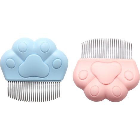 Ensemble de 2 brosses en forme de patte pour chats et chiens – Bleue et rose, brosse de massage portable avec manche ergonomique – Brosse durable et résistante à l'usure pour les poils morts, les nœud (1/5)