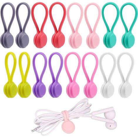 16 wiederverwendbare magnetische Silikon-Kabelclips für Datenkabel, Kopfhörer, USB-Datenkabel, Ladestifte und Schlüsselanhänger (8 Farben)