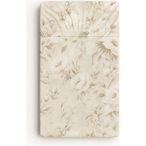 Sábana bajera de algodón para cuna 120x60 cm - peonías beige (1/4)