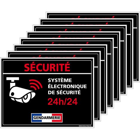 Autocollants Alarme Lot de 8 stickers Alarme Sécurité Protection Vidéosurveillance 8 x 6 cm résistants UV et pluie. Système électronique gendarmerie . noir .  - Système électronique gendarmerie - noir