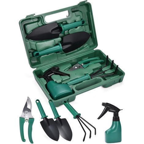 Juego de 5 herramientas de jardinería, Duradero, Con caja de almacenamiento portátil y bolsa de transporte (1/4)